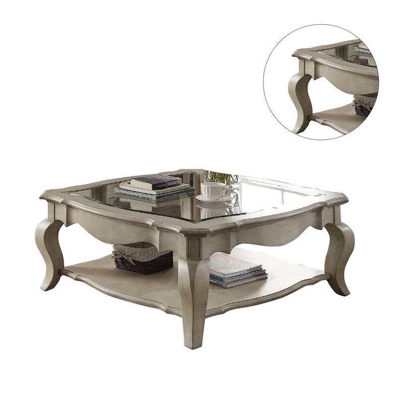 Coffee Table with Clear Glass in Antique Taupe
