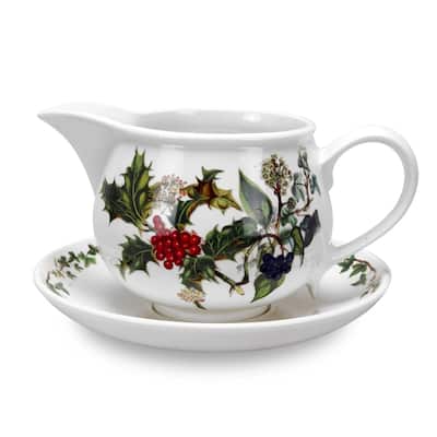 Portmeirion Christmas The Holly and Ivy Gravy Boat and Stand - 55.63 Fluid Ounces (1 L)