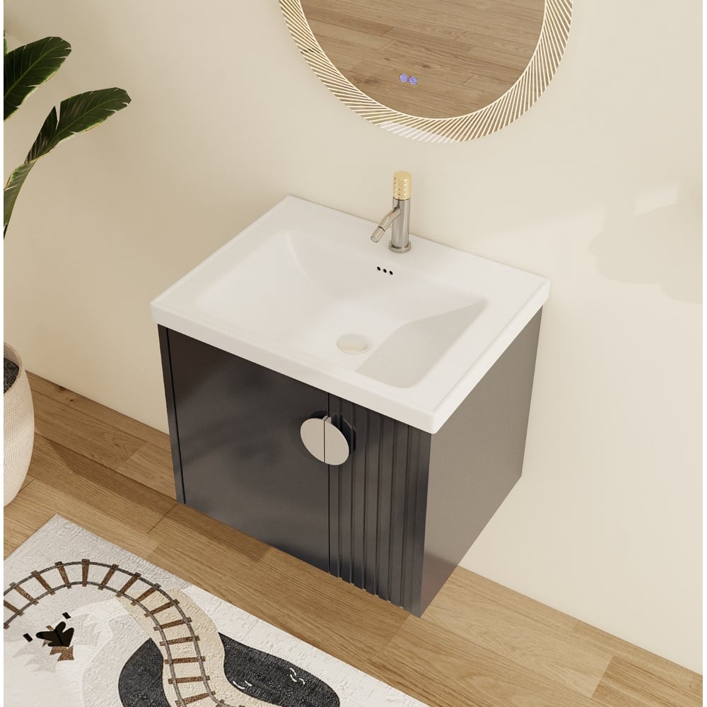 Malwee 24"/28" Floating Bathroom Vanity, Wall Mounted Bathroom Vanity with Ceramic Sink and Soft Close Door