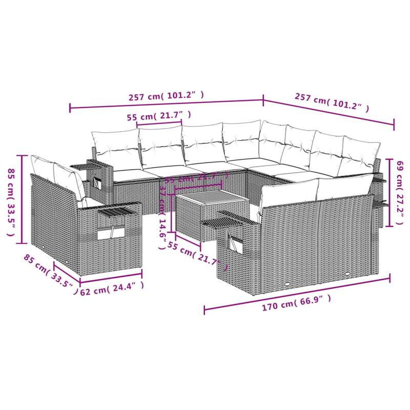 vidaXL Garden Sofa Set PE rattan Large Foldable Garden Sofa Set