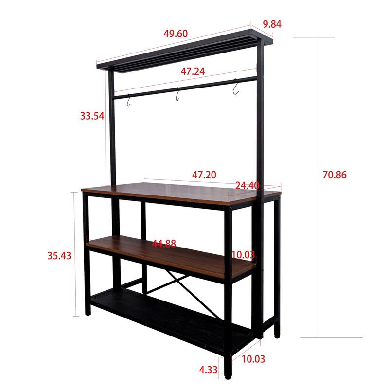 kitchen Island,Bakers Rack,Island Table for Kitchen,3 Tier Microwave Stand Oven Shelf with Storage, Storage Shelf,3 Hooks