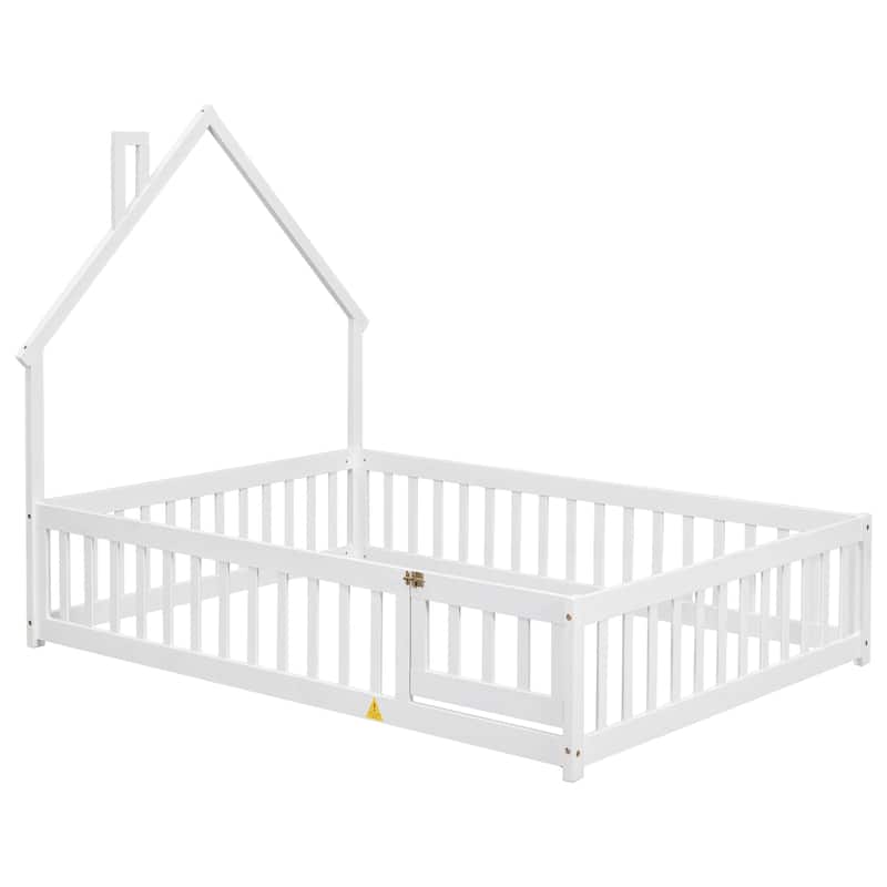 Full House-Shaped Headboard Floor Bed with Fence