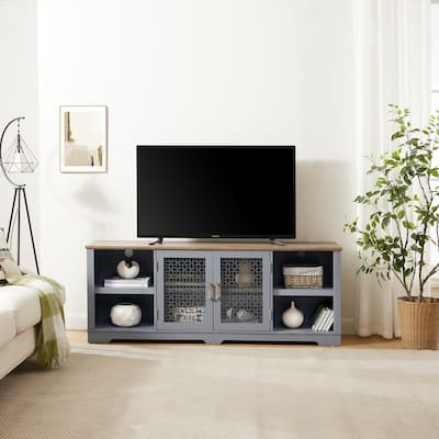 Modern Wooden TV Media Stand, Entertainment Center with Fluted Glass Doors, Console Table with Adjustable Shelves