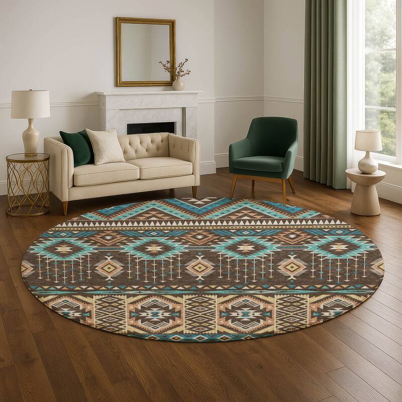 Premium Washable Super Soft Global Inspiration Mayfield Rug - Brown - 8' x 8'