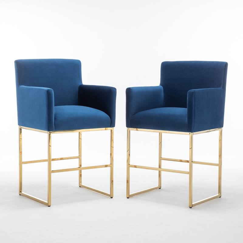 SEYNAR Mid Century Modern Velvet Accent Armrest 27-inch Tall Bar Stool Set of 2 with Metal Frame