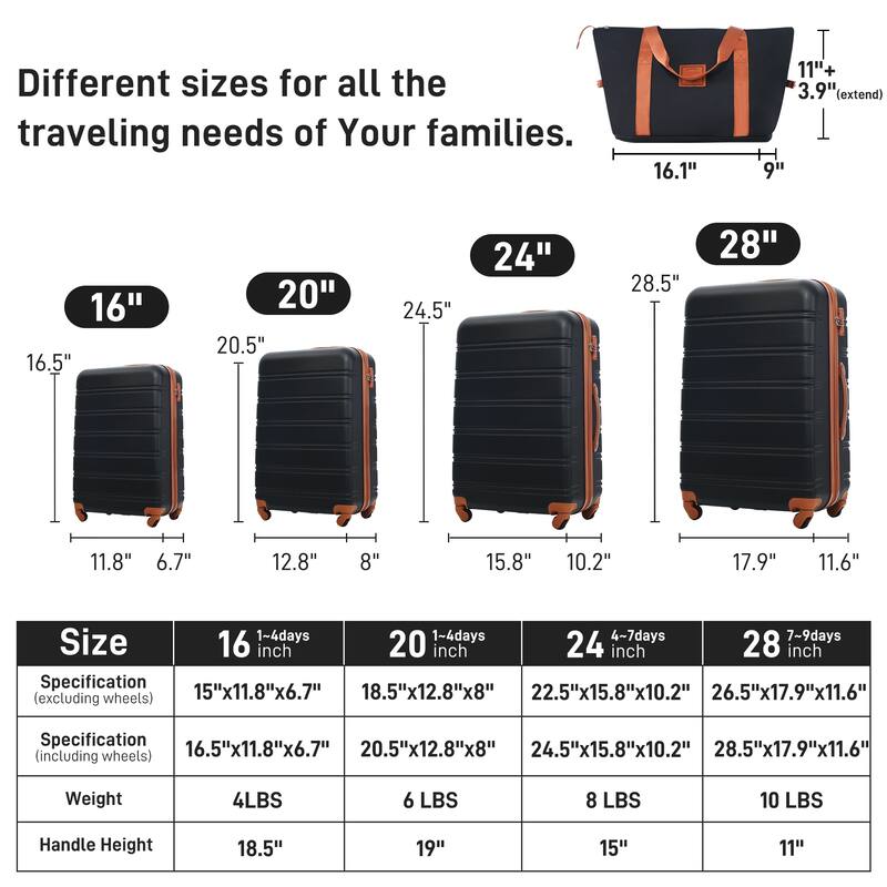 4-Piece Modern Luggage Sets, Hard-shell Luggage, Lightweight Luggage with 360° Swivel Wheels and TSA Lock, for Boarding Travel