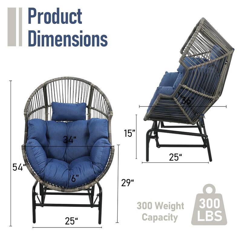 Patio Wicker Rocking Egg Chair with Ottmans - Light Grey