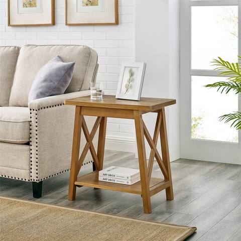 MUSEHOMEINC Modern Farmhouse Solid Wood End Table with Storage Shelf, Rustic Oak Finish