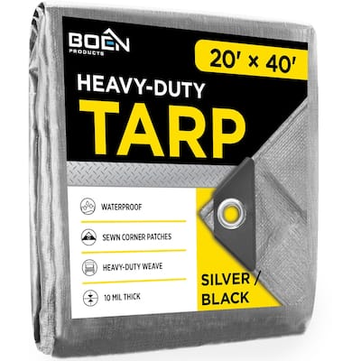 Boen 20 x 40 Silver/Black Heavy-Duty Polyethylene Tarps
