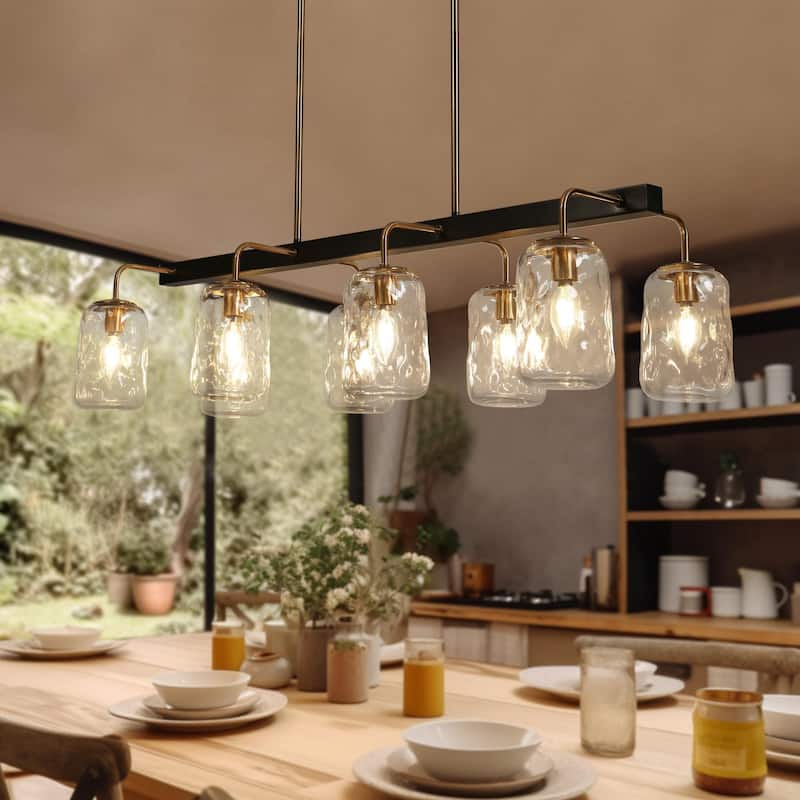 Modern 8-Light Rectangle Chandelier Glass Kitchen Island Lights for Dining Room - L 39" x W 14.2" x H 9.8"