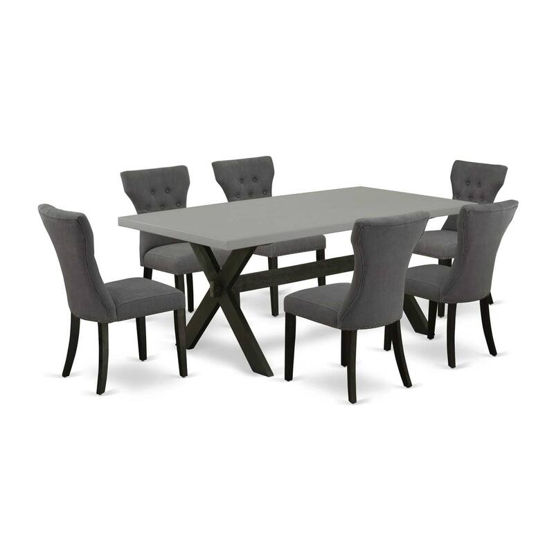 7-Piece Rectangular Dining Set - Solid Wood Table & 6 Parsons Chairs - Modern Dinette