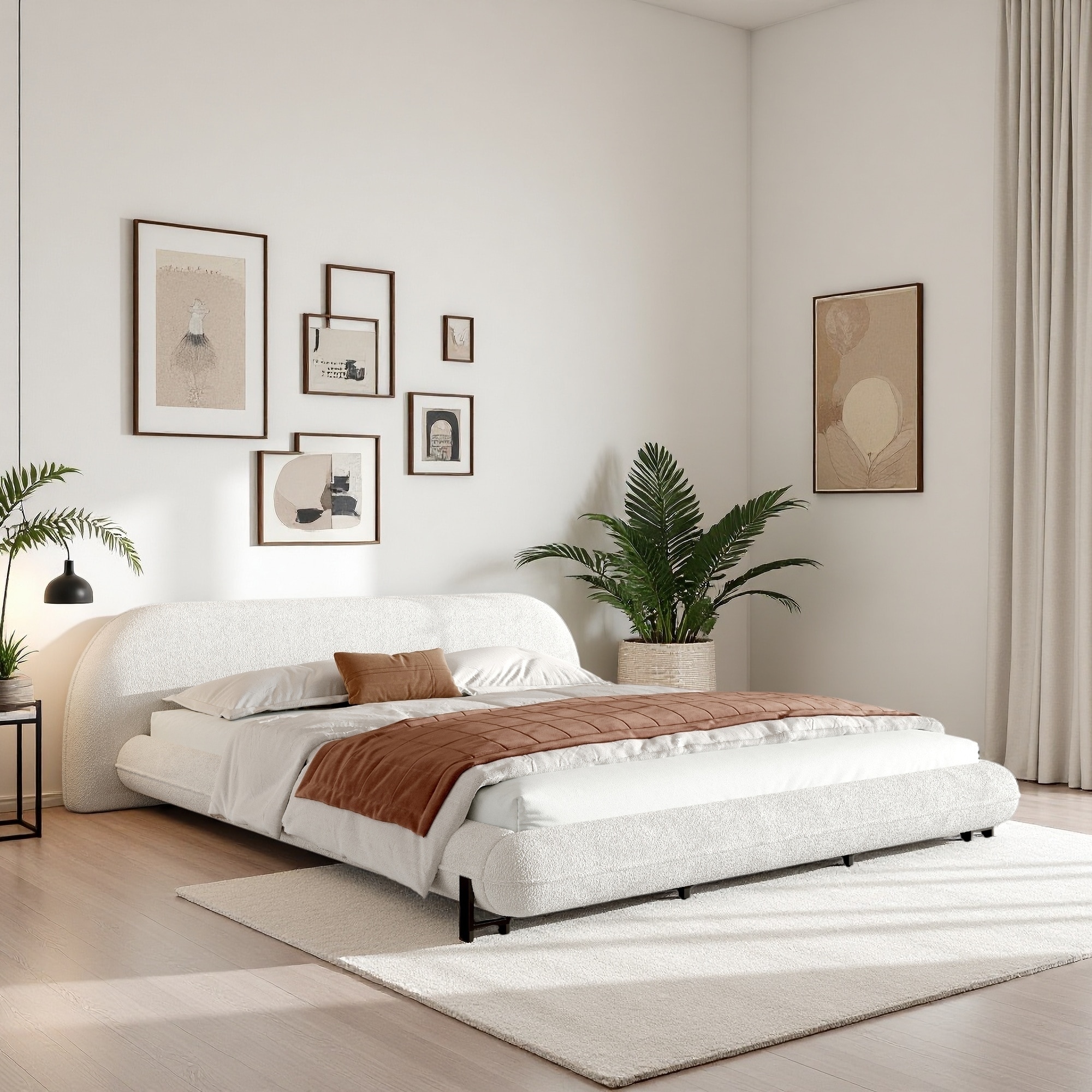 Upholstered Platform Bed Frame with Curved Headboard
