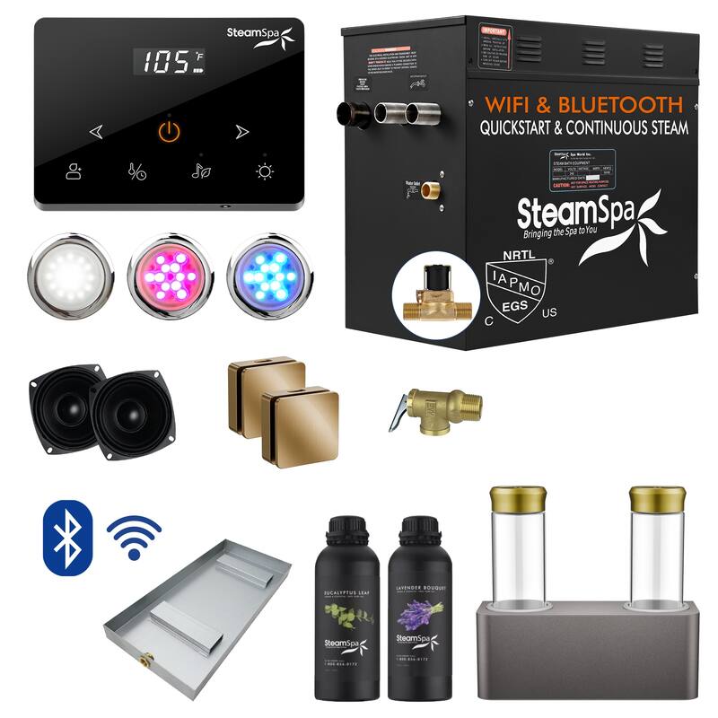 Black Series 10.5KW Steam Bath Generator with Wireless Remote, Bluetooth, WIFI, and Dual Aroma Pump - 10.5 KW - Gold