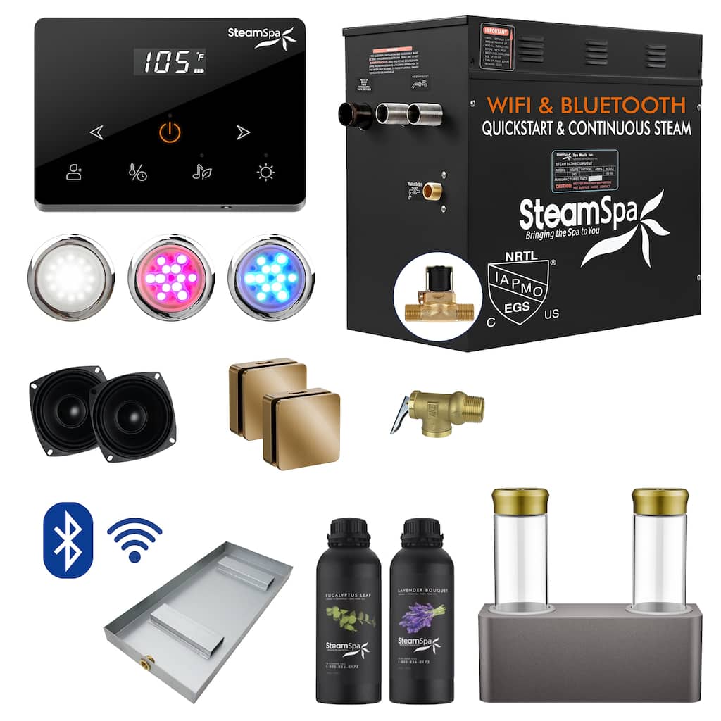 Black Series 10.5KW Steam Bath Generator with Wireless Remote, Bluetooth, WIFI, and Dual Aroma Pump - 10.5 KW