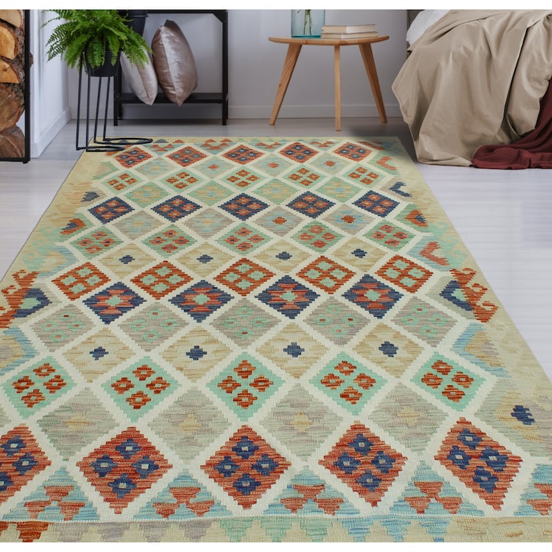 Sun Faded Flatweave Nye Beige/Navy Rug - 5'8" x 8'0"