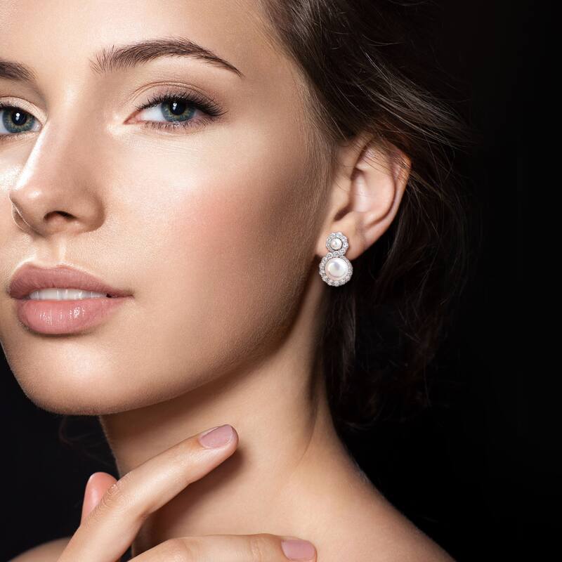 Miadora Cultured Freshwater Pearl 2ct TGW White Topaz Drop Earrings in Sterling Silver