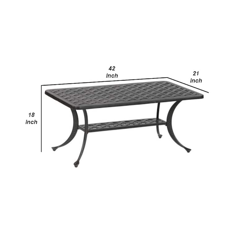 42 Inch Cast Metal Outdoor Patio Coffee Table, Dark Bronze