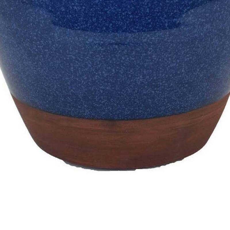 Venny 12 Inch Ceramic Flower Vase, Two Tone Antique Blue and Brown Finish