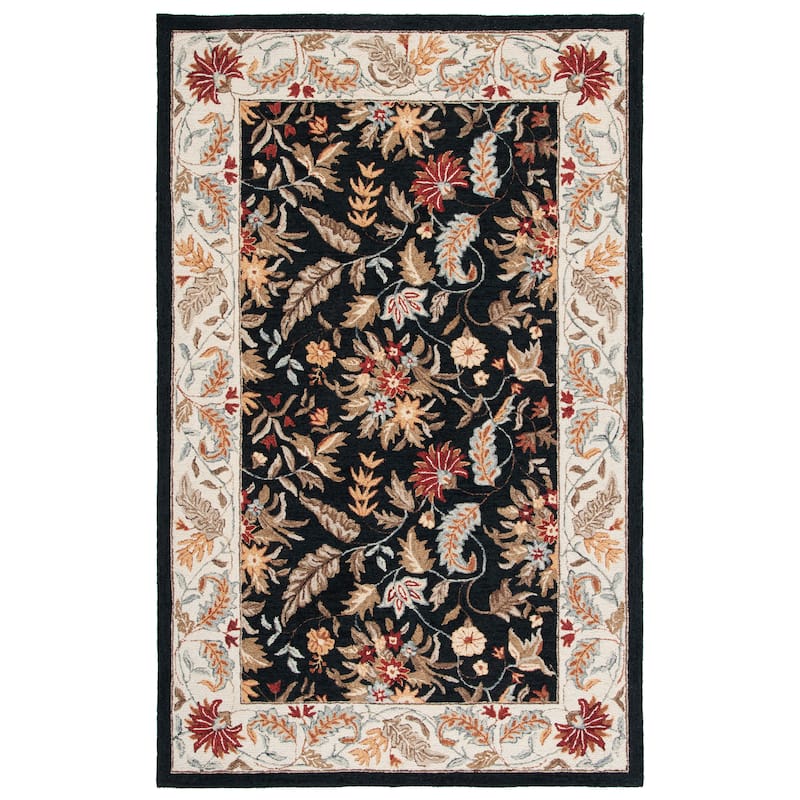SAFAVIEH Handmade Chelsea Ashlyn French Country Floral Wool Rug - 1'8" x 2'6" - Black