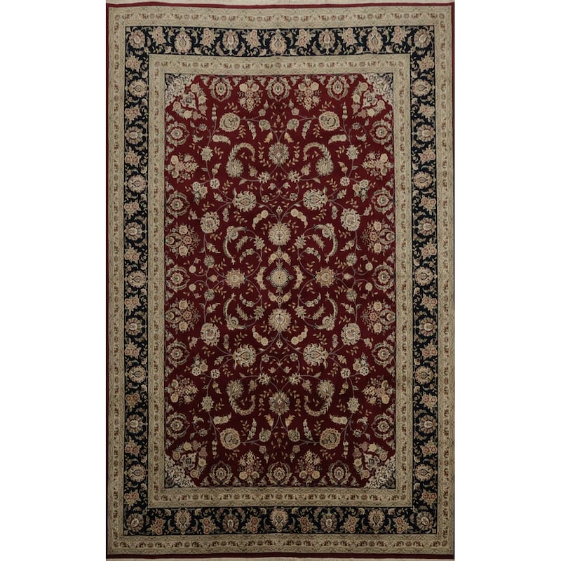 Hand Knotted Oriental 100% Wool Carpet Traditional Floral Red Aubusson Area Rug - 14' 0'' X 9' 10''