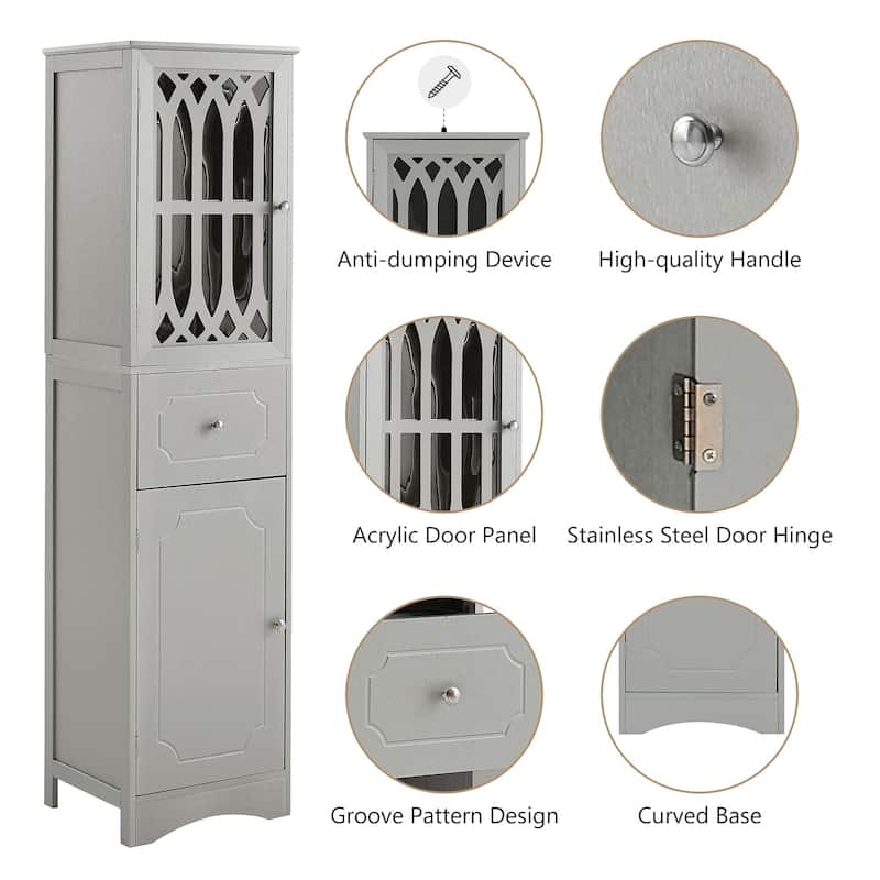 64" Wood 2-door Bathroom Cabinet with Adjustable Shelves