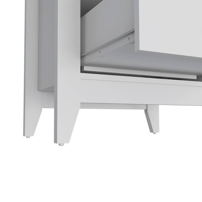 Two Shelves Nightstand with Four Legs, White Finish