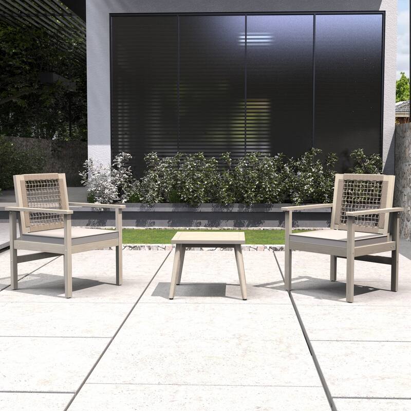 3-Piece Modern Outdoor Acacia Wood Chair Set with Side Table