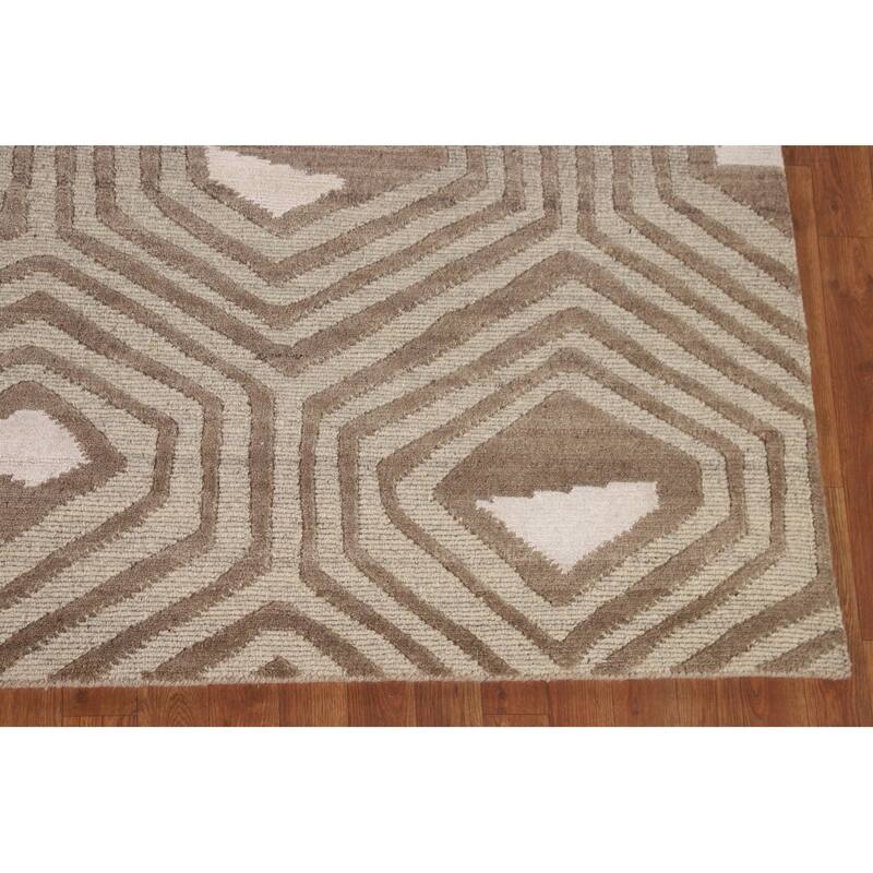 Modern Oriental Area Rug Hand-Knotted Wool Carpet - 9'2" x 11'8"