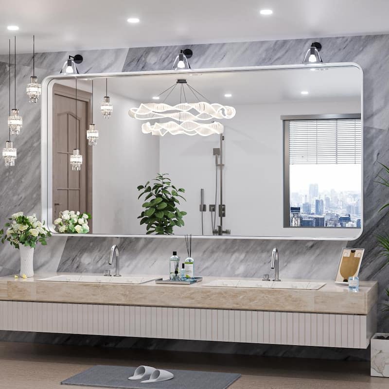 TokeShimi Modern Metal Frame Bathroom Vanity Wall Mirror - 72x36 - Silver