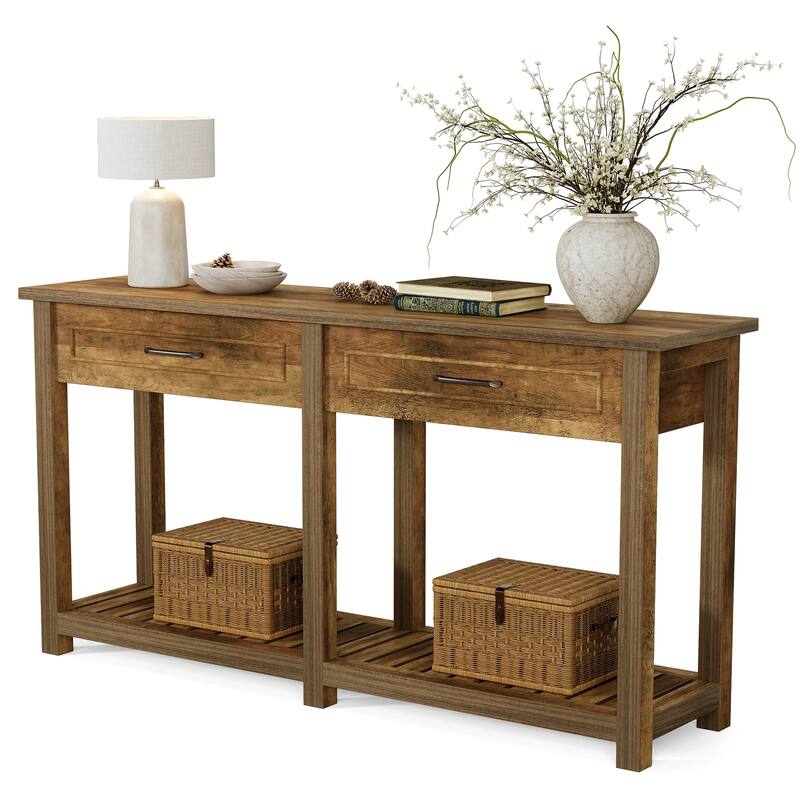 Console Table with Drawers & Storage Shelf, Long Entryway Table, Sofa/Couch Table for Living Room, Hallway, Entrance, Foyer