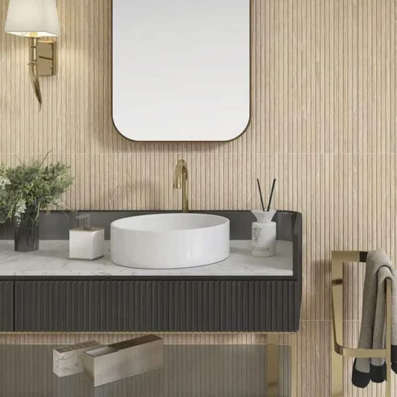 Marqueterie 24x48 Porcelain Textured Ribbed Tile - Floor, Wall - Large Format - Case of 2 (15.5 Sq. ft.) - Beige