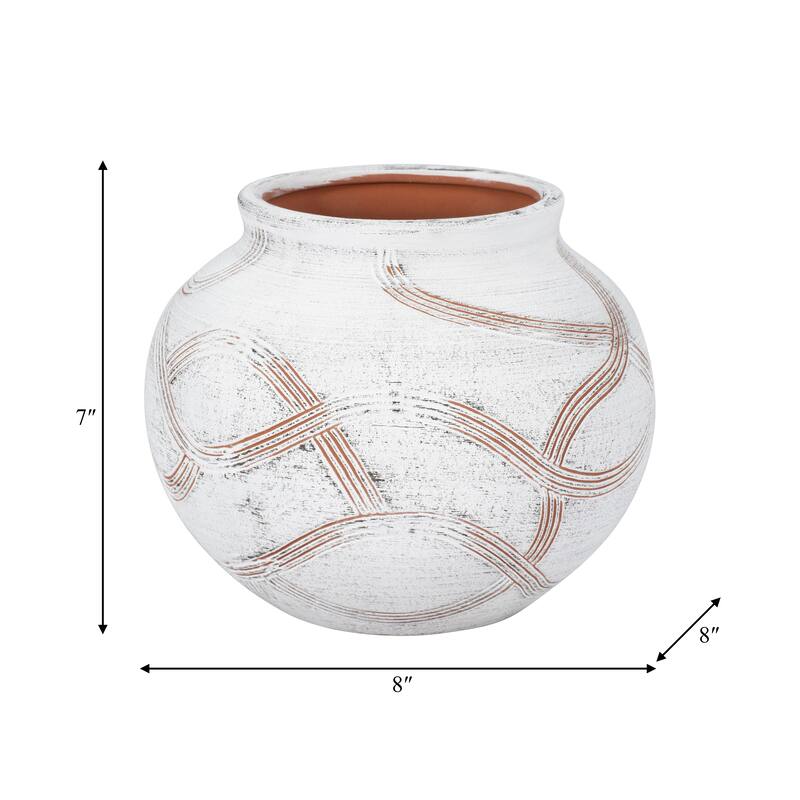 Sagebrook Home Natural Textured Ceramic Round Global Vase, White,