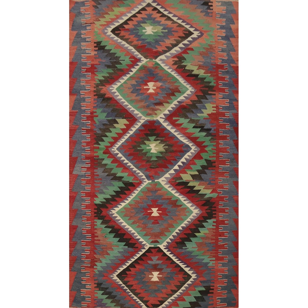 Hand Woven Oriental 100% Wool Carpet Southwestern Tribal Multi-Colored Kilim Area Rug - 10' 0'' X 5' 3''