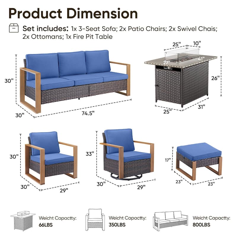 Pocassy Fire Pit Table with Outdoor Sofa Chair Ottoman Set