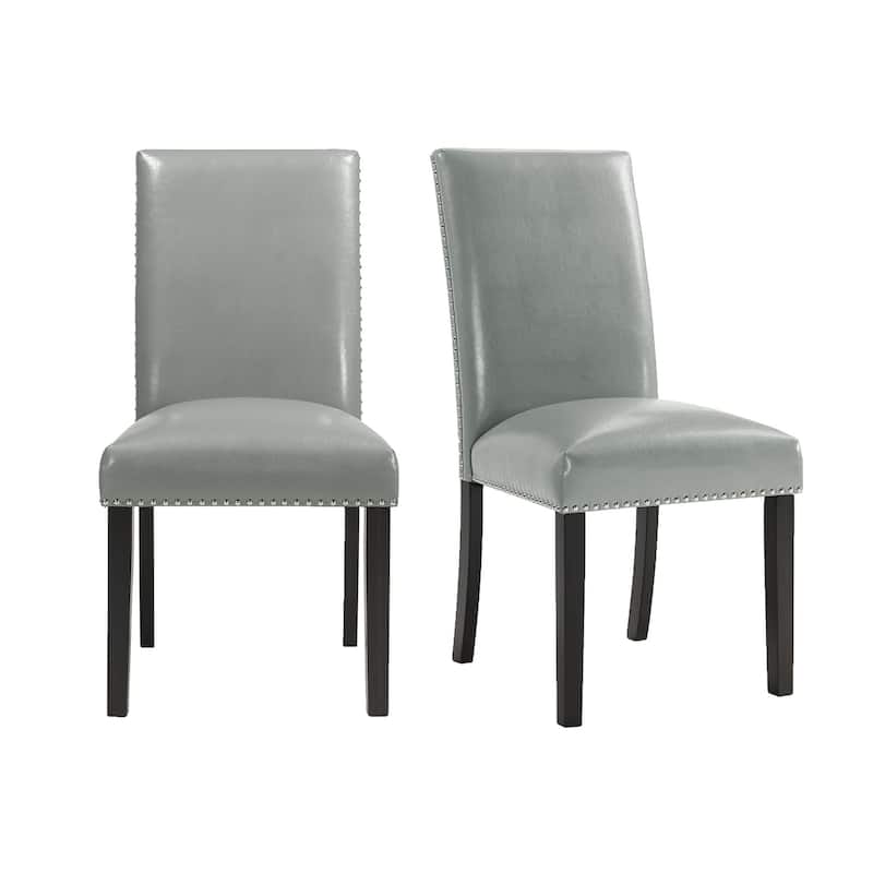 Modern Dining Chairs Set - Faux Leather Side Chairs, Grey Nailhead Trim, Chrome Finish, Set of 2 - 39