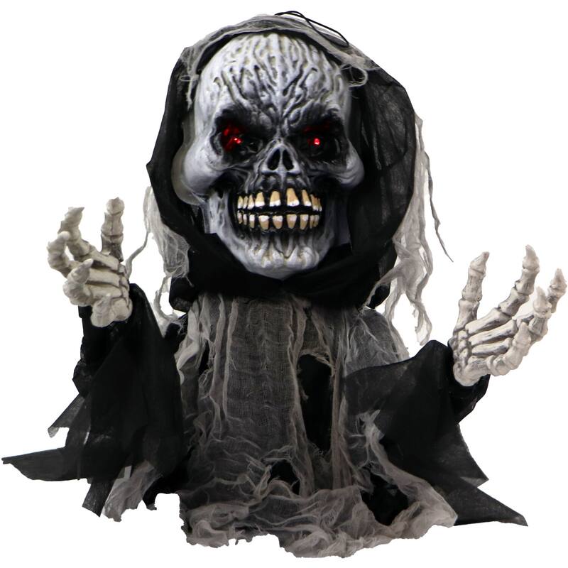 Haunted Hill Farm 27 In. Animatronic Reaper, Indoor/Outdoor Halloween Decoration, Light-up Red Eyes, Talking, Battery-Operated