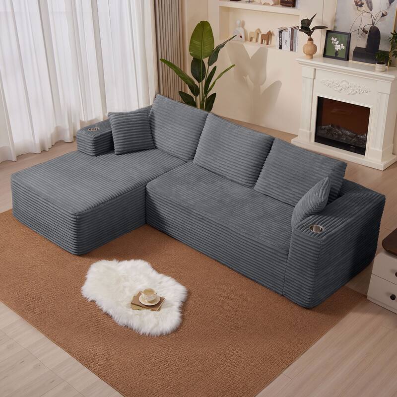 102.76" Corduroy Cloudy L Shaped Sofa with Chaise