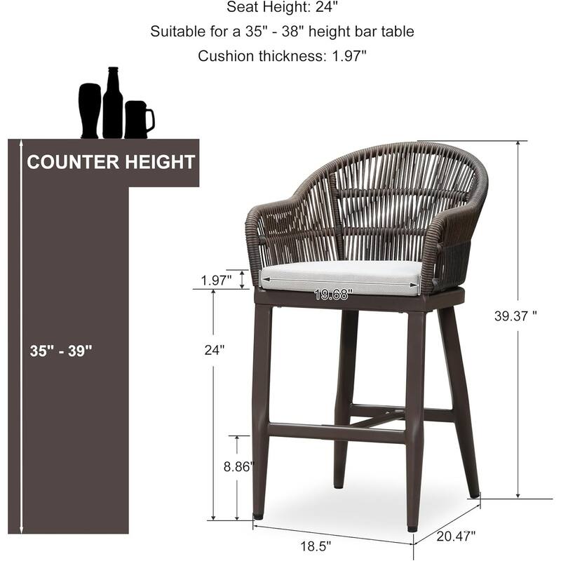 PURPLE LEAF Outdoor Dining Chairs Set of 2 Patio Counter Height Bar Stool with Cushion