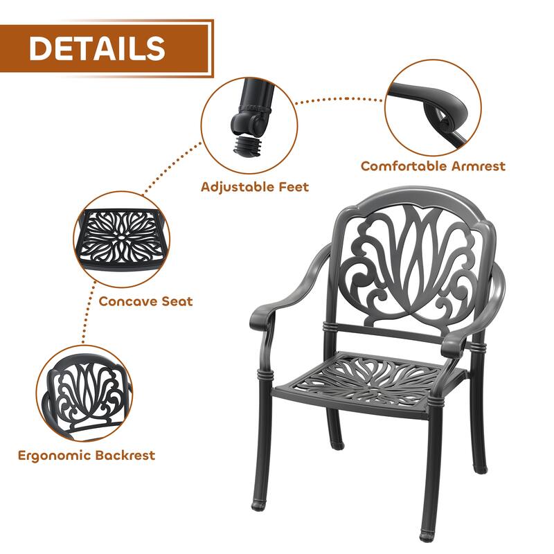 3/5-Piece Cast Aluminum Outdoor Dining Set with 35.43 in. Round Table and Random Color Cushions