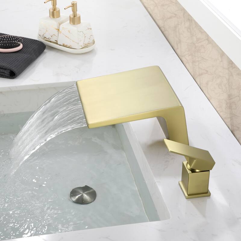 Single Handle Waterfall Bathroom Tub Faucet Brushed Gold Modern 2 Hole Bath Tub Filler Deck Mount