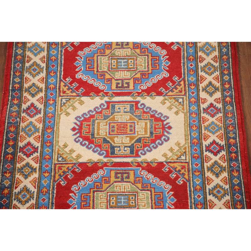 Geometric Kazak Accent Rug Handmade Oriental Wool Carpet - 2'9"x 4'2"