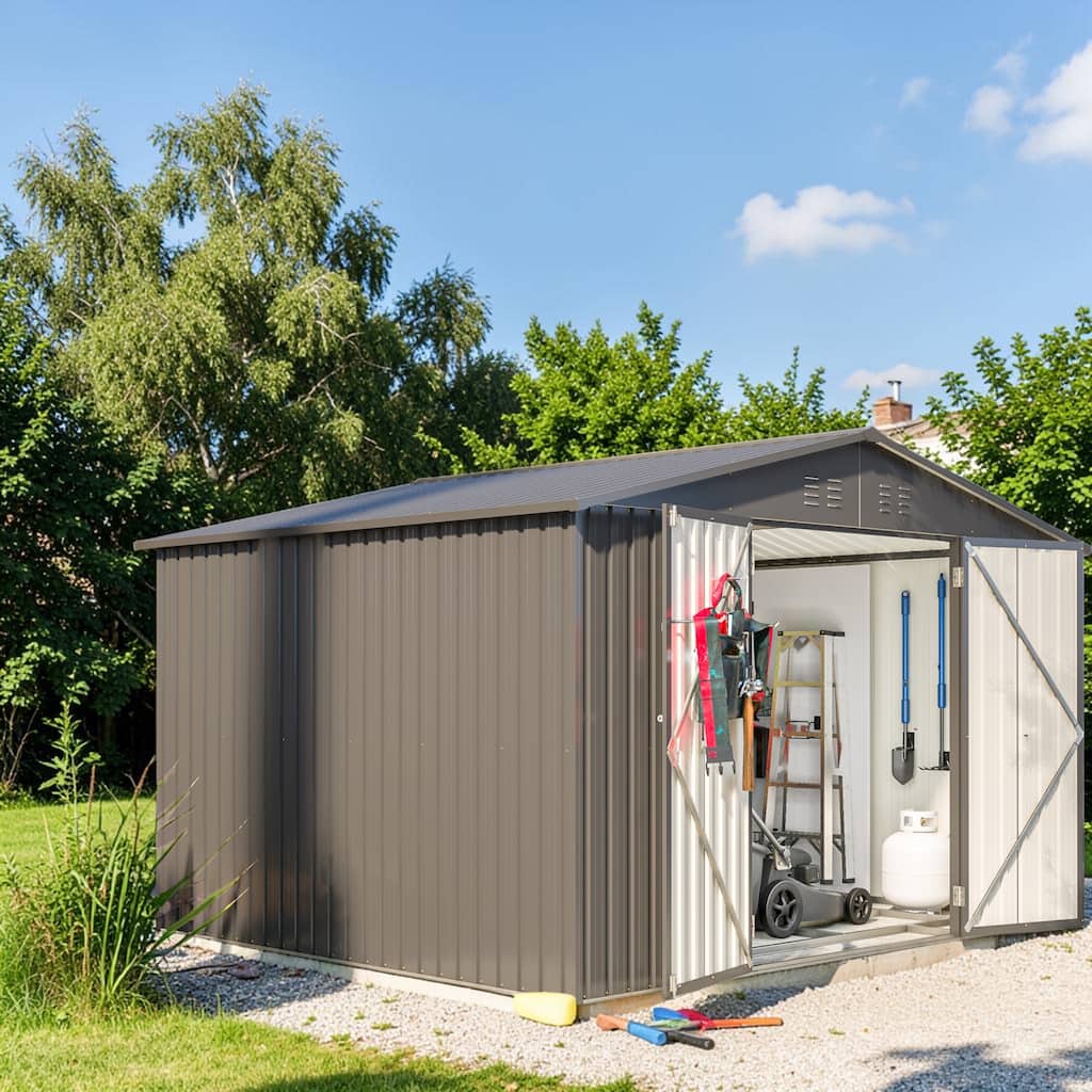 10x8 FT Metal Storage Shed with Lockable Doors, All Weather Outdoor Garden Tool Shed for Backyard Patio