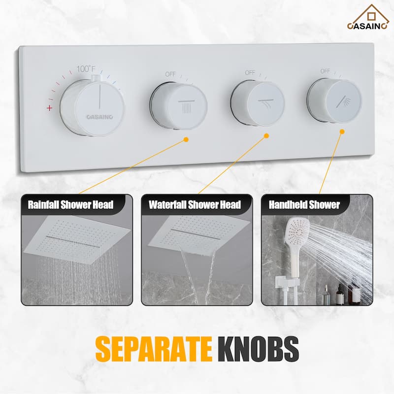 Luxury Thermostatic Shower System 5-Spray Patterns 16" Ceiling Mount Fixed and Handheld Shower Head - 15.7" x 15.7"