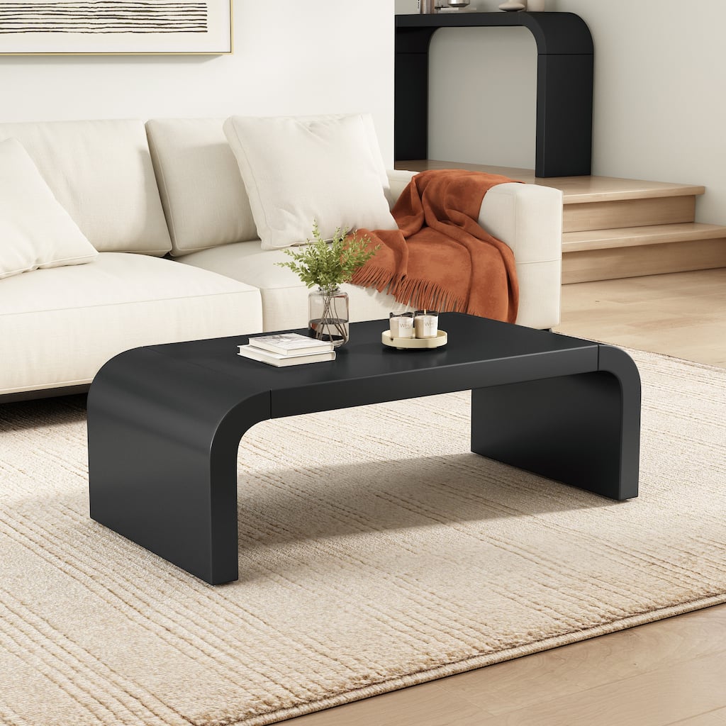 Christopher Knight Home - Julian Waterfall Coffee Table MDF Modern Curved Silhouette Spacious Minimalist Design
