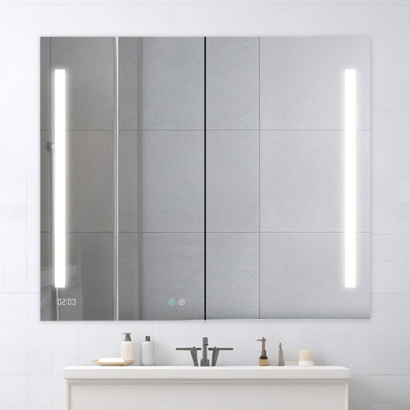 AQUADOM Signature Royale 48W LED Medicine Cabinet Defogger, 3X LED Vertically Adjustable Magnifying Mirror, Electrical Outlets