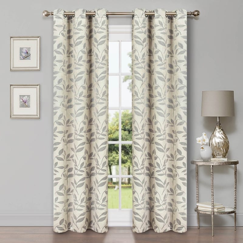 Superior Modern Bohemian Leaves Room Darkening Curtains with Grommets