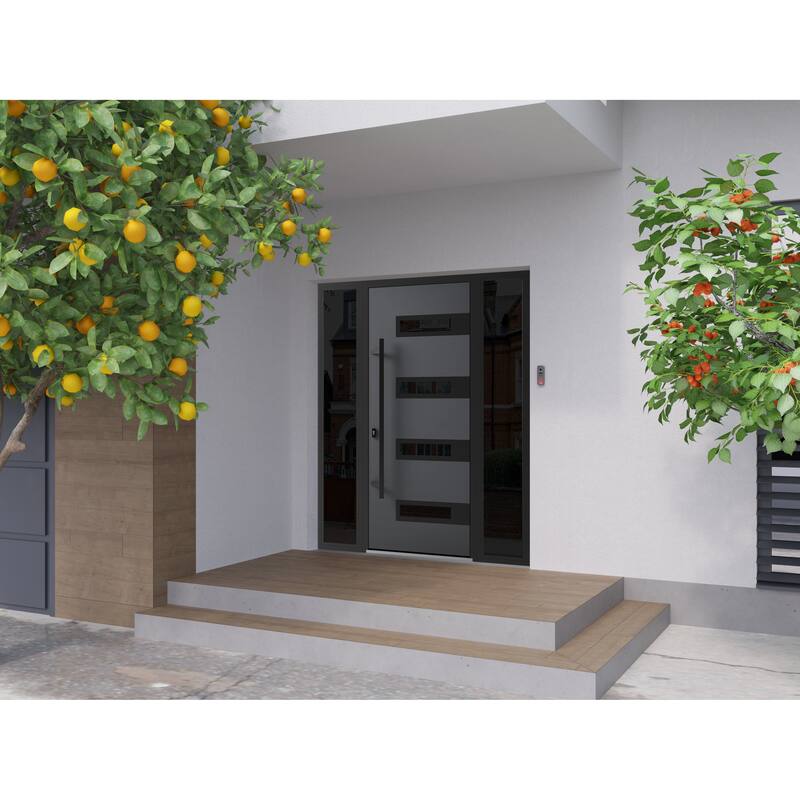 Front Prehung Steel Door Ronex 1055 Teak 2 Side and Top Window Sidelite W16+36+16xH80+16 Lh I
