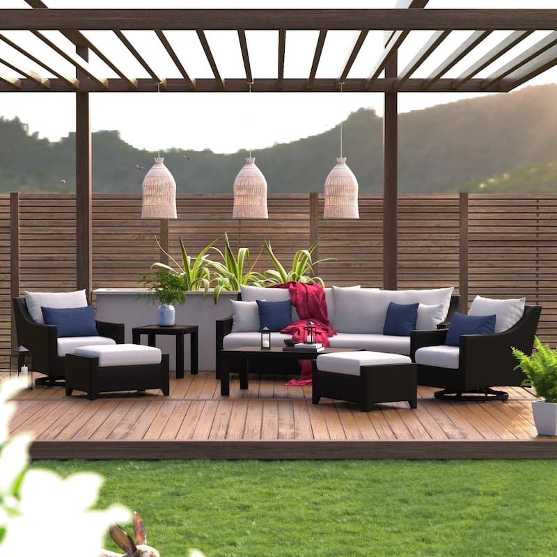 Deco 8 Piece Sunbrella Outdoor Patio Sofa & Motion Club Chair Set