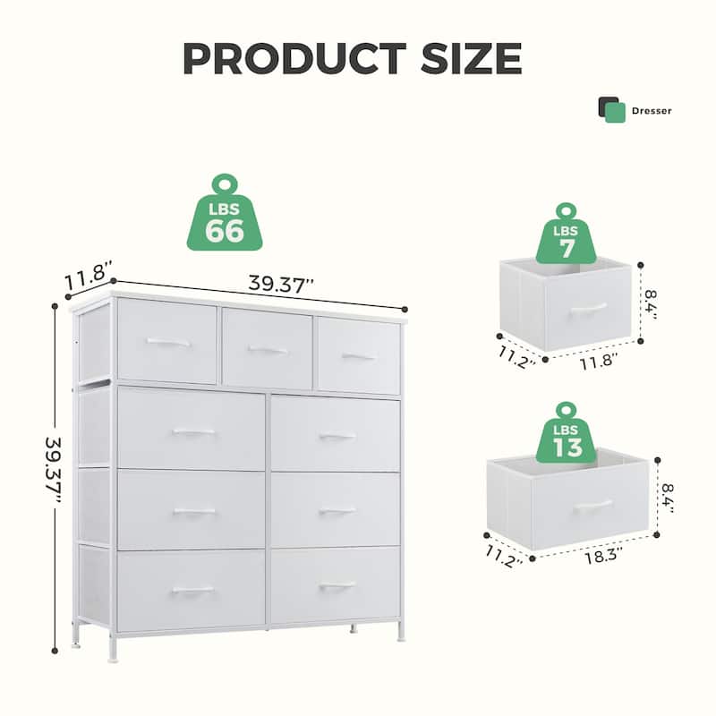 Tall Dresser Storage Tower with 9 Fabric Drawers