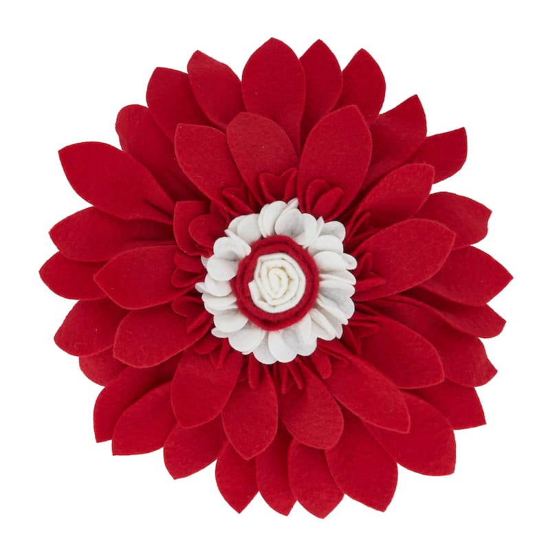 Felt Flower Design Poly-Filled Throw Pillow